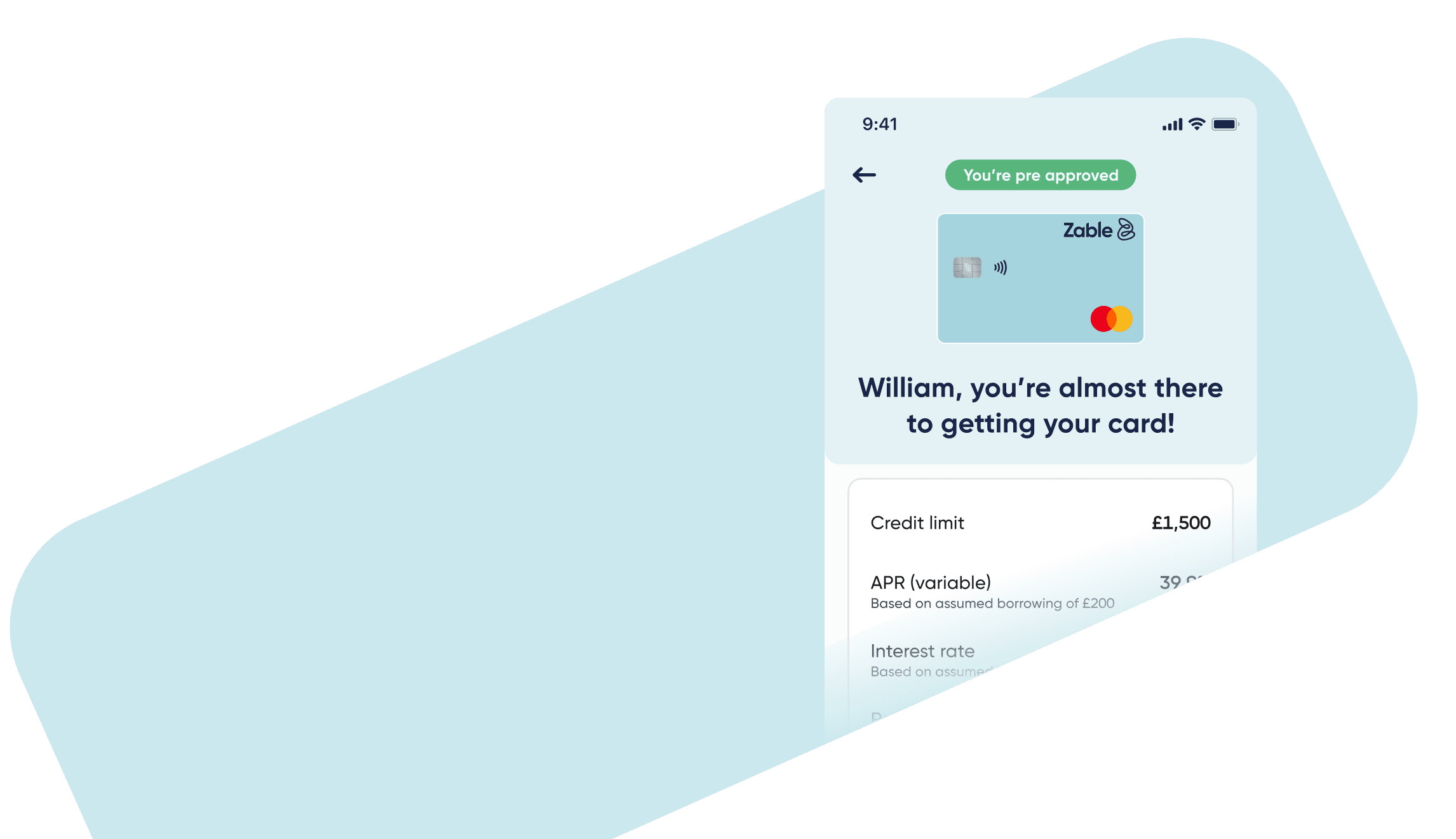 app screen showing the last step of the credit card application