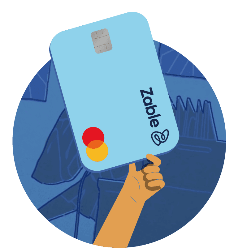 illustration of an outstretched hand holding a zable credit card