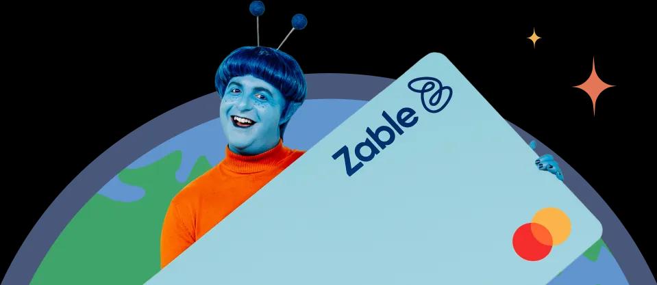 alien character holding a Zable credit card